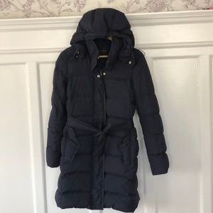 Jcrew knee length belted puffer
